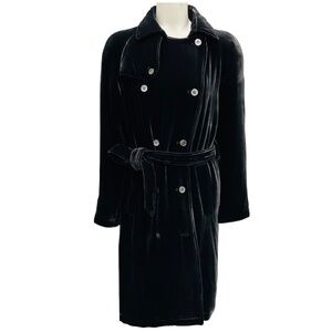 ASPESI DARK BROWN DOUBLE BREASTED VELVET TRENCH COAT WITH BELT